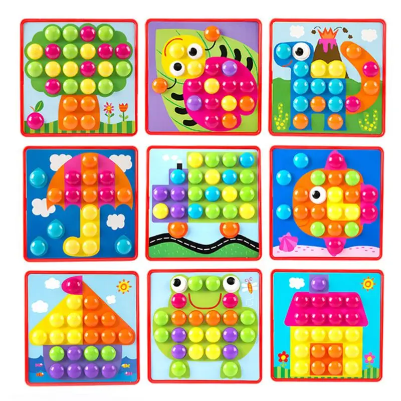 Colorful 3D Puzzles Kids Toy Mosaic Composite Picture Buttons Assembling Mushrooms Nails Kit Baby Enlightenment Educational Toy