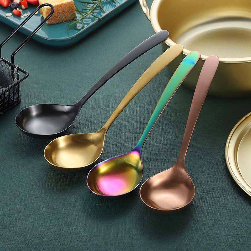 

304 Steel Steels Long Handle Gold Soup Spoon Deepen Thickened Big Table Spoon Cooked Rice Salad Scoop Creative Dinnerware 1pc