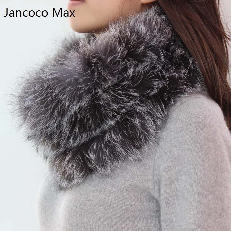 

Jancoco Max 2019 New Spring Real Sliver Fox Fur Scarf Soft Warm Women Scarf Collar Fashion S1514