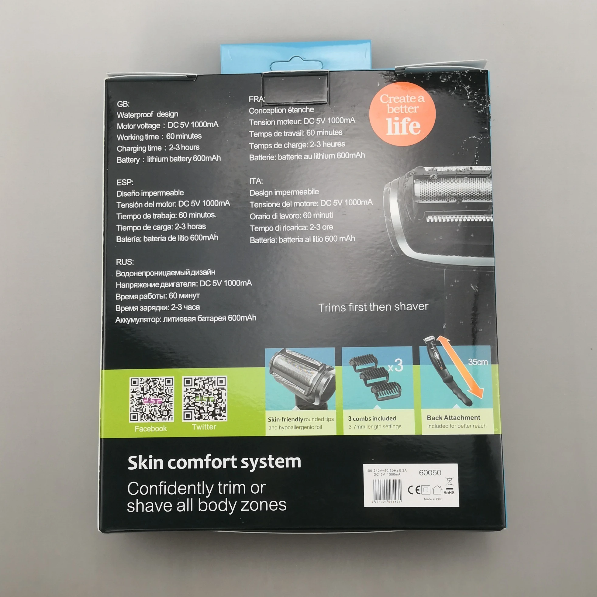 Body&Back Wet Dry Electric Shaver for Men Ball Groin hair trimmer rechargeable Pubic body groomer shaving machin with attachment electric shaver