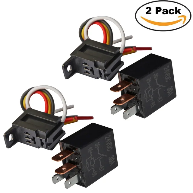 2Set Car Relay Socket 12V 24V 30A 4 Pin Motor Relay Wires Cable Harness