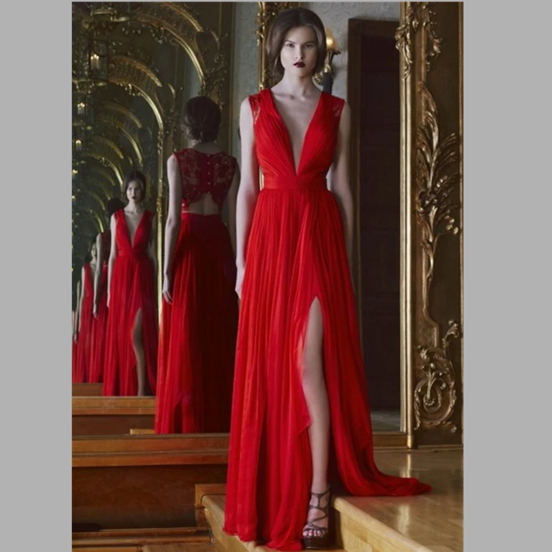 2015 Charming V Neck Long Red Evening Dress with High Slit Lace Back Women  Long Dress Evening Formal Dress Vestido De Festa|evening formal dress|long  red evening dresslong dresses evening - AliExpress