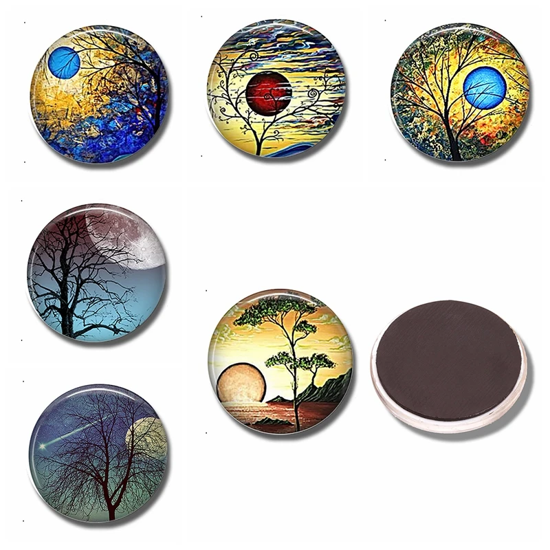 

Blue Moon 30 MM Fridge Magnet Sunset Swirls Art Glass Dome Magnetic Refrigerator Stickers Abstract Tree Note Holder Home Decor