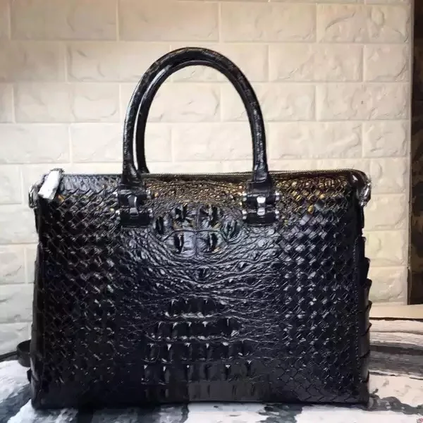 

Knitted Designer Genuine Crocodile Skin Zipper Closure Men's Business Handbag Exotic Leather Male Briefcase Man Shoulder Bag