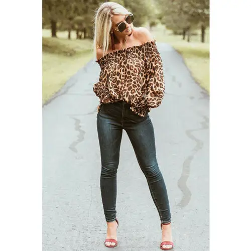 Women Leopard Print Long Sleeve Off Shoulder Blouses Woman Party Club Blouse Ladies Summer Casual Tops Female Clothes Hotsale Women Leopard Print Long Sleeve Off Shoulder Blouses Woman Party Club Blouse Ladies Summer Casual Tops Female Clothes Hotsale