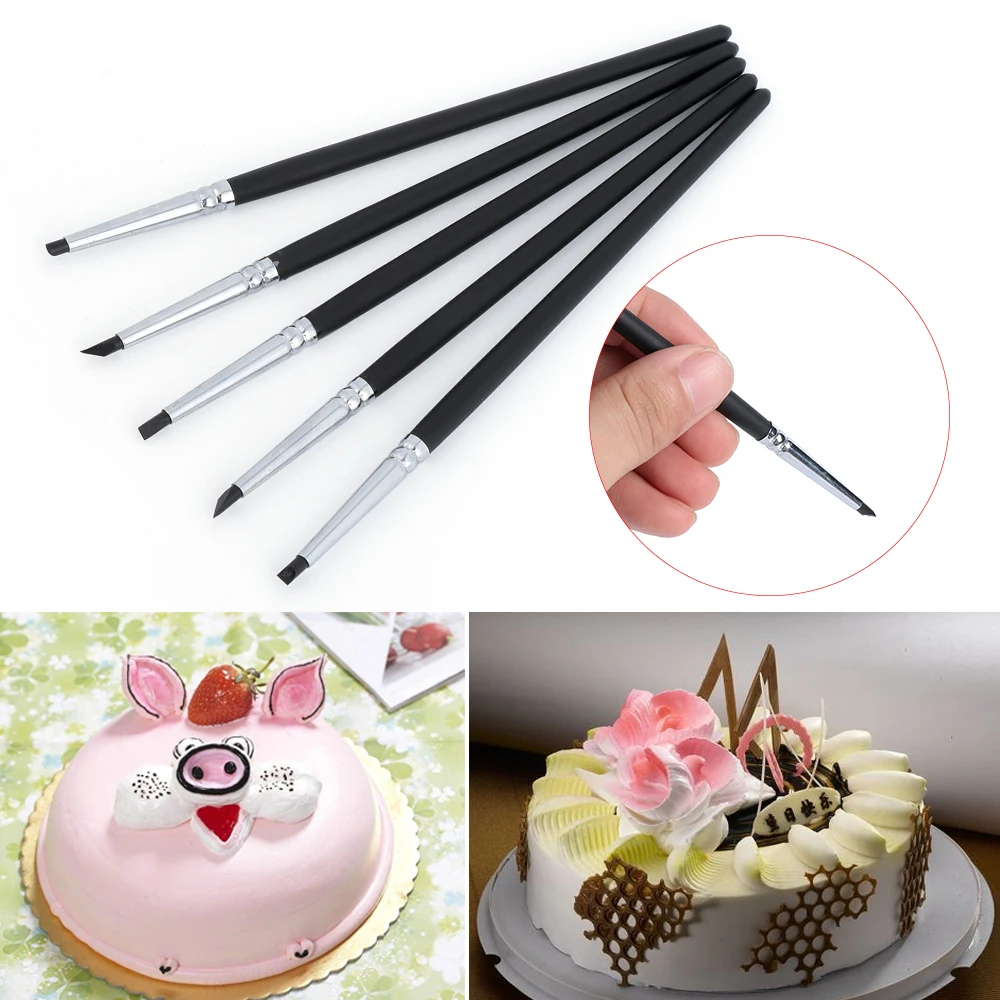 5Pcs/set Cake Silicone Brush Fondant Cake Decoration Shaping Pens Food