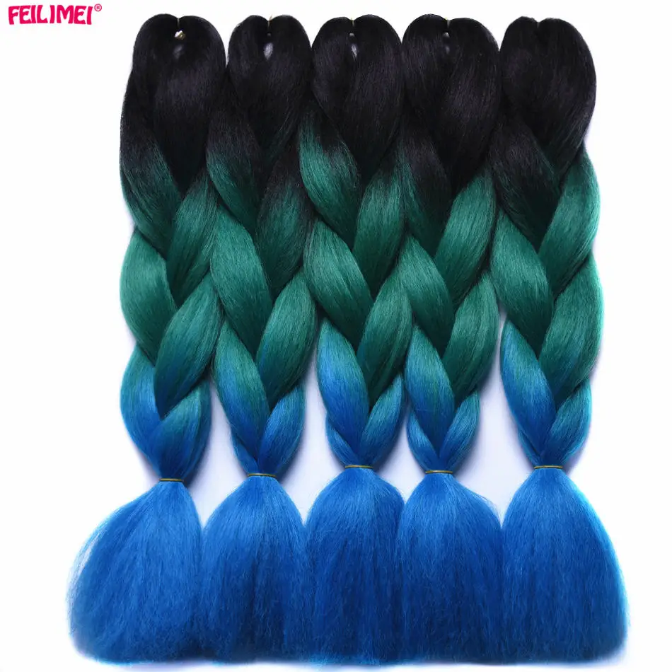 Feilimei Three/Two Tone Colored Crochet Braids Kanekalon Hair 24(60cm) 100g/pc Synthetic Ombre Jumbo Braiding Hair Extensions -