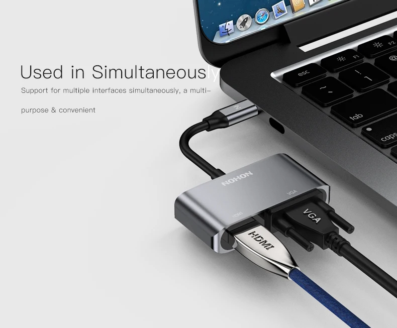 

Nohon USB HUB USB C to HDMI VGA Adapter for MacBook Samsung Galaxy S9 Huawei Mate 20 P20 Pro Type C USB 3.0 HUB
