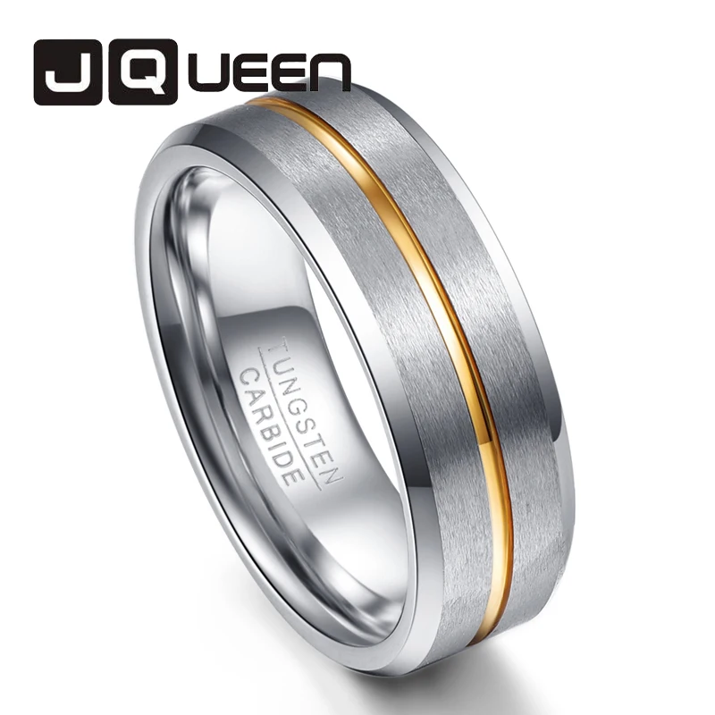Silver Men's tungsten steel ring with middle gold line Matte Finish Classic Engagement Jewelry