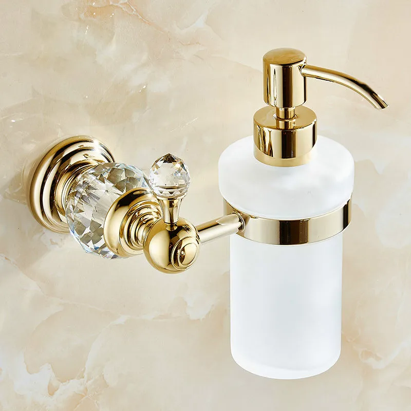Antique Brass Crystal Liquid Soap Dispenser With Silver Finish Europe