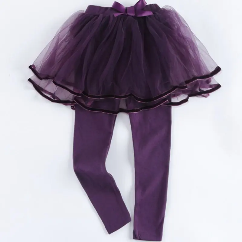COOTELILI 80-130cm Lace Tutu Skirt Leggings Girls Winter Fleece Velvet Children's Pants Kids Trousers Purple Black  (8)