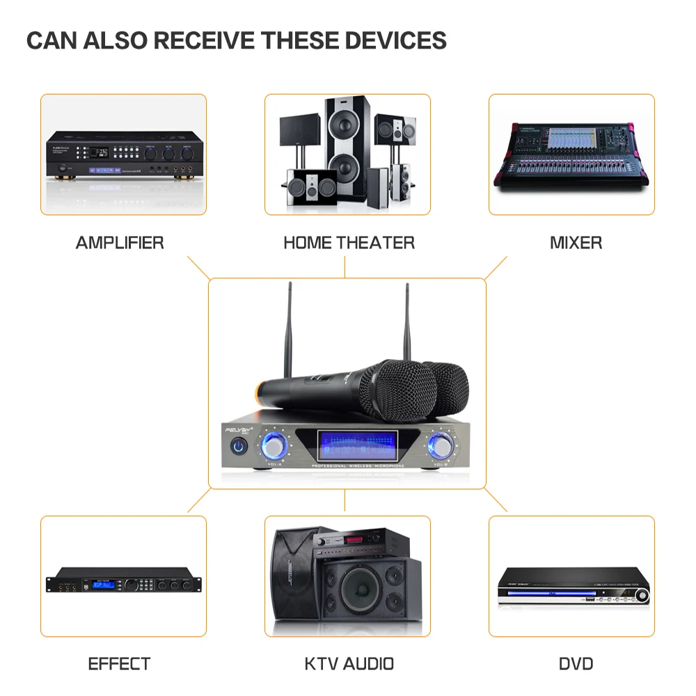 FELYBY Профессиональная студия двойной VHF беспроводной конденсаторный караоке микрофон для компьютера/PC/DVD/tv/динамик с комплекты передатчиков