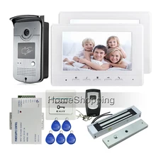 ENVÍO LIBRE 7 “Pantalla a Color de Vídeo Teléfono de Puerta de Intercomunicación Sistema de 2 Monitores + Cámara + 180 kg Cerradura Magnética de Acceso RFID Al Aire Libre