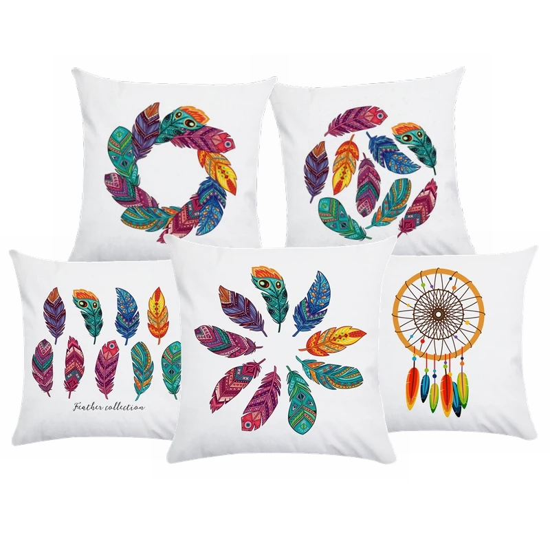 Short Plush Colorful Feather Pattern Cushion Cover Bedroom Decoration Pillow Case | Дом и сад