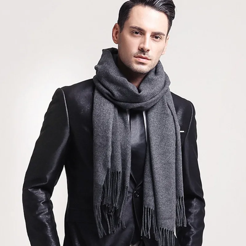 Elegant Gray Men's Scarf Winter Faux Cashmere Male Scarves Black Navy