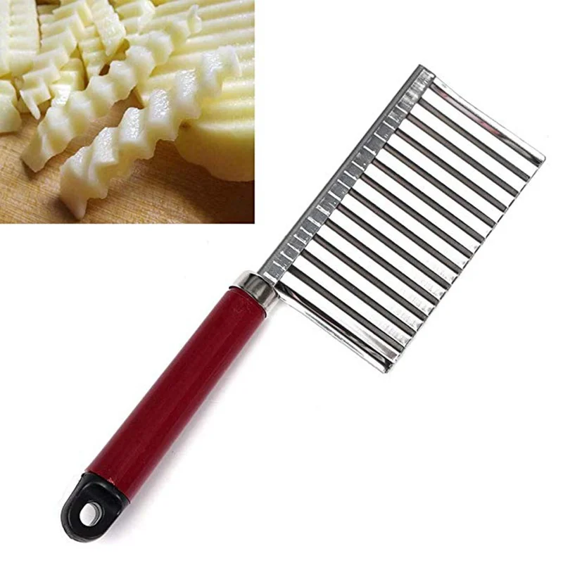 

Potato Chip Slicer Dough Stainless Steel Vegetable Fruit Crinkle Wavy Slicer Knife Potato Cutter Peeler Chopper French Fry Maker