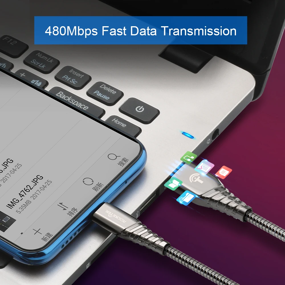 Rocketek USB Type C кабель Micro для мобильного телефона 3A Быстрая зарядка Samsung Galaxy S9 S8 Plus xiaomi