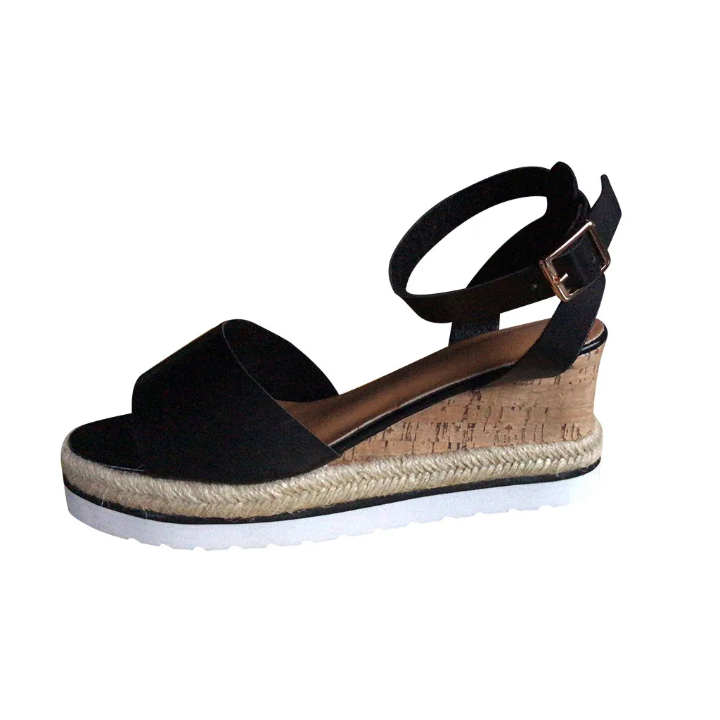 Women sandals 2019 shoes women fashion Retro Womens Fashion Open Toe Ankle Platform Wedges Shoes Ladies Roman Sandals