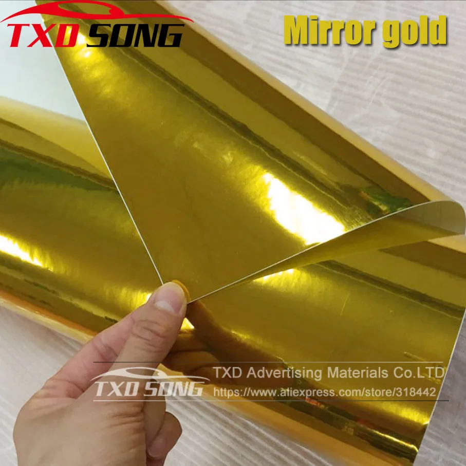 

50CM*100/200/300/400/500CM High stretchable Gold mirror film Chrome Mirror Vinyl Wrap Sheet Roll Film Car Sticker Decal Sheet