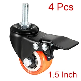 

Uxcell 4 Pcs 1.5 Inch Swivel Caster Wheels PU 360 Degree Threaded Stem Caster Wheel Orange with Brake, M8 x 25mm, 110lb Capacity