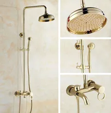 Luxury Polished Gold Color Brass Single Circle Handle Bathroom Round Rainfall Shower Faucet Set Bath Tub Mixer Tap mgf401 Luxury Polished Gold Color Brass Single Circle Handle Bathroom Round Rainfall Shower Faucet Set Bath Tub Mixer Tap mgf401