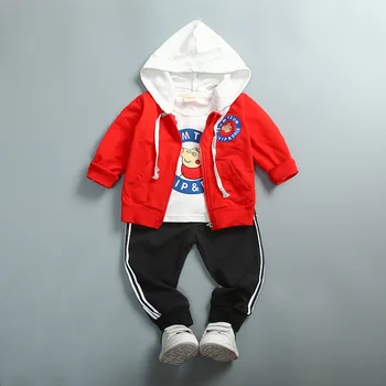 

3 PCS Baby Boys Clothes Kids Cute Cartoon Tracksuit Set Children Autumn Hooded Jacket+T-shirt+Pant Set D0176