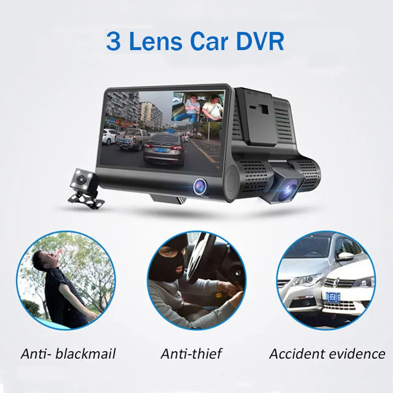 Car DVR Camera video Recorder Radar Detector 4.0 inch Display GPS Logger Radar 3 Lens 1080P Tachogr