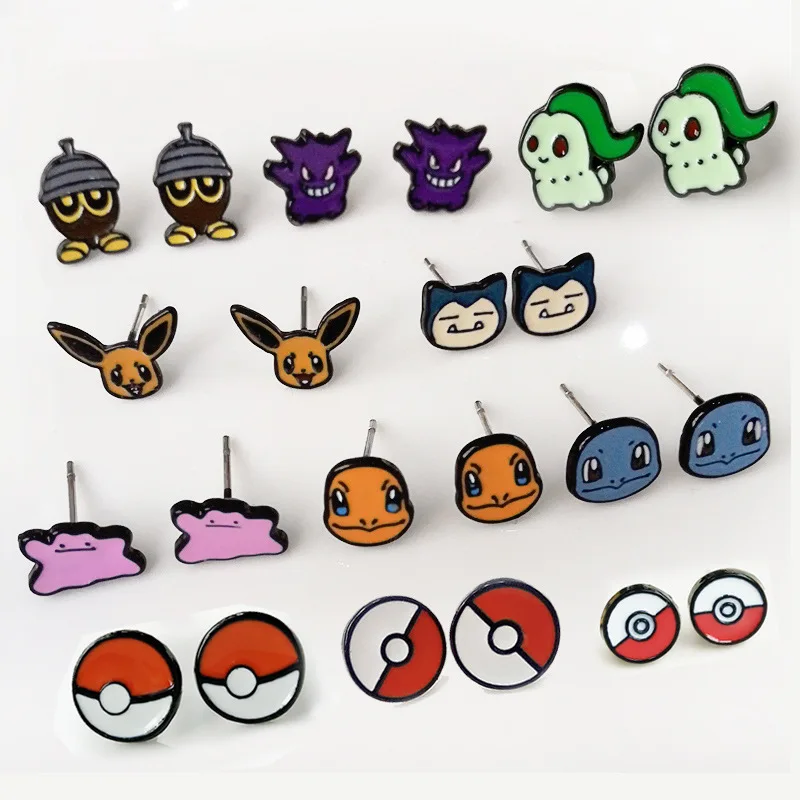 

Pocket Monster cartoon anime Earring Pokemon go Pokeball Charmander Snorlax Chikorita Piercing pin Ear Stud Jewelry Girl Kids
