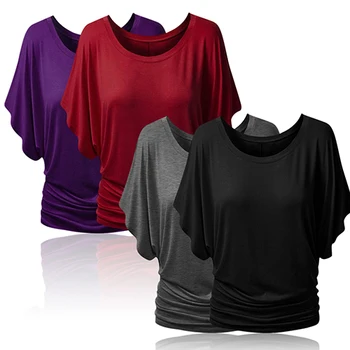 

Women Boat Neck Dolman Casual Tops Elbow Sleeve Off Shoulder Tee T-Shirt