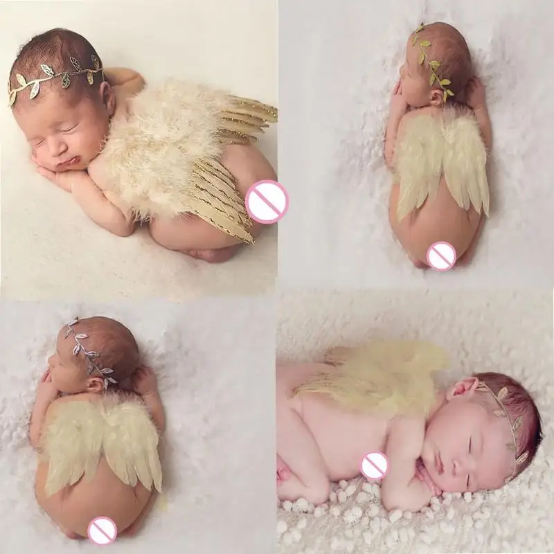 Модный головной убор из полиэстера с перьями и крыльями ангела для новорожденных