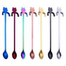 Мини 304 из нержавеющей стали с длинной ручкой маленькая кофейная ложка Kitty Cat ложка для перемешивания чайная ложка десертная посуда для напитков
