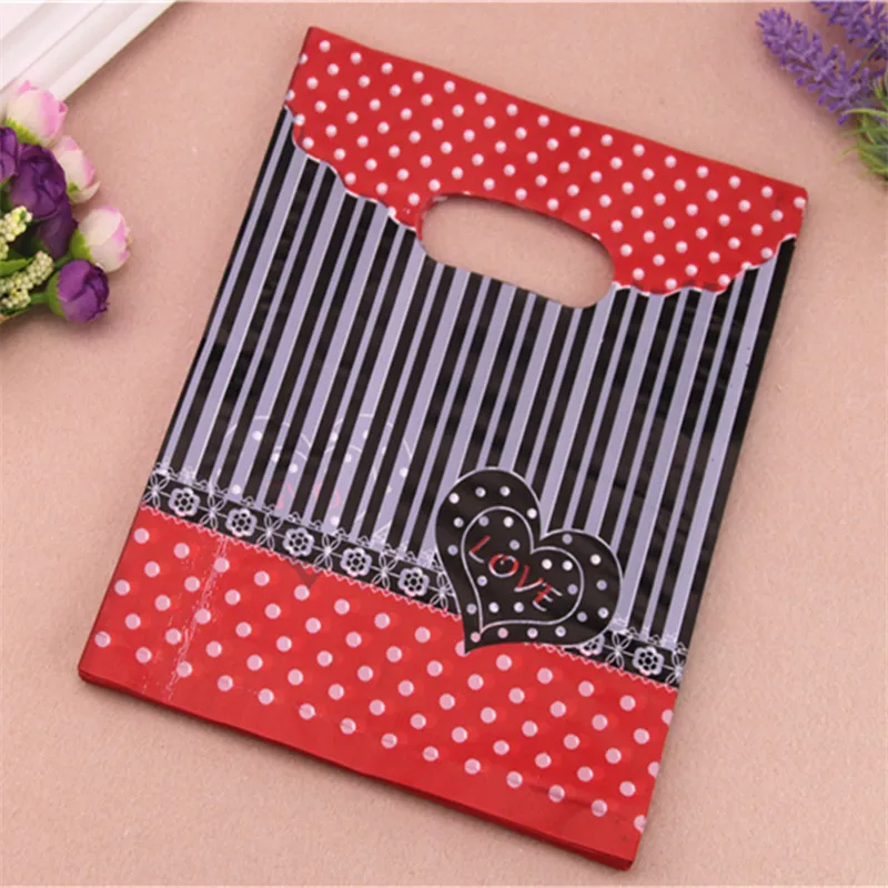 2016 New Design Wholesale 100pcs/lot 20*25cm Red Plastic Gift Packaging With Sweet Heart Favor Wedding Gift Bags