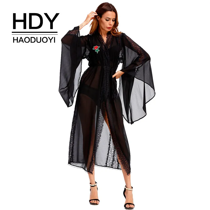 HDY Haoduoyi шифоновое черное платье кружевное Сетчатое лоскутное с вышивкой розы