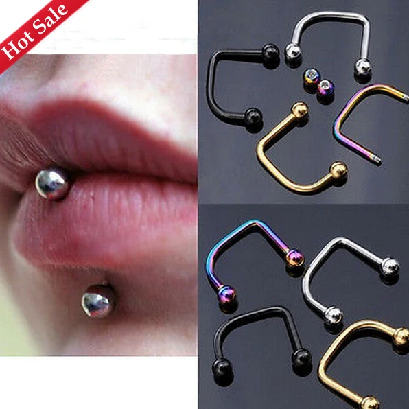 

Jovivi 2x Mixed Color 16G Hot Cool Punk Stainless Steel Ball Top Lippy Loop Lip Monroe Labret Ring Fashion Body Piercing Jewelry