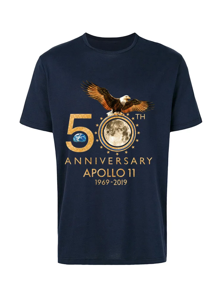 Slim Fit Short Sleeve Tops Shirt Summer/Autumn Round Neck All Cotton Men T Shirt Street Slim Fit Tee Shirts New Arrival 50th Anniversary Apollo 11 moon landing 1969 2019  11324 navy