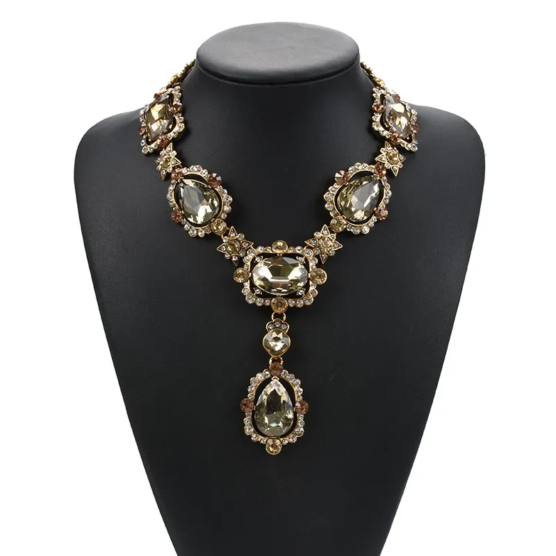 Модное женское роскошное ожерелье для свадебной вечеринки с большим геометрическим камнем, квадратным стеклом и кристаллами, ювелирные изделия с подвесками