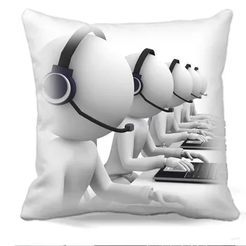 

White little man at work Cotton polyester Throw Pillow Case Bed Decorative Square Cushion cover Home Office car sofa seat