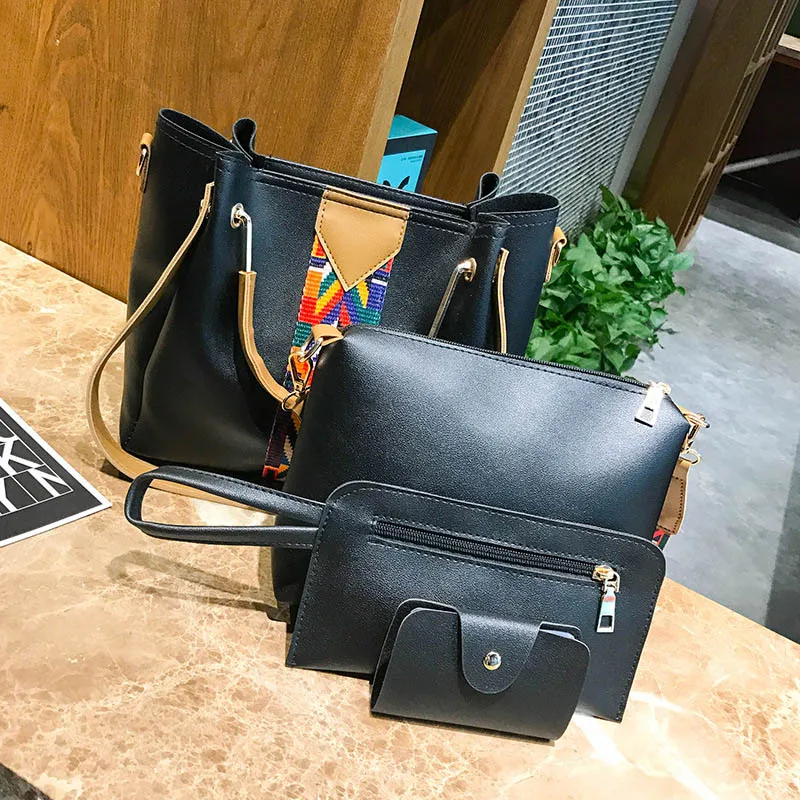 Fashion 4 Pcsset Women Composite Handbag Ribbon Shoulder Crossbody Bucket Bag Totes Large Capacity Casual Female Shopper SS3511 (19)