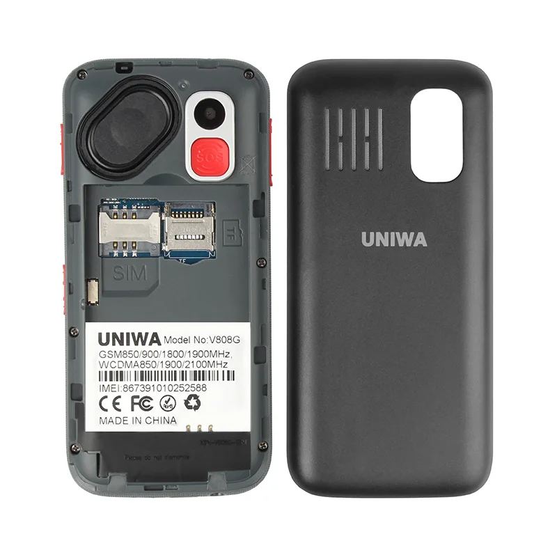 Uniwa V808G мобильного телефона 3G WCDMA кнопкой SOS 1400 мАч 2,31 "Экран старик фонарик сотовый телефон с фонариком