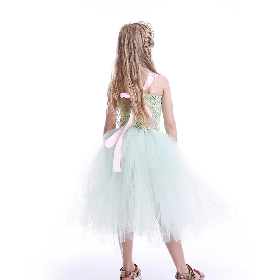 Kids Flamingo Pattern Tutu Dress Summer Girls Princess Ankle Length Tulle Clothes (11)