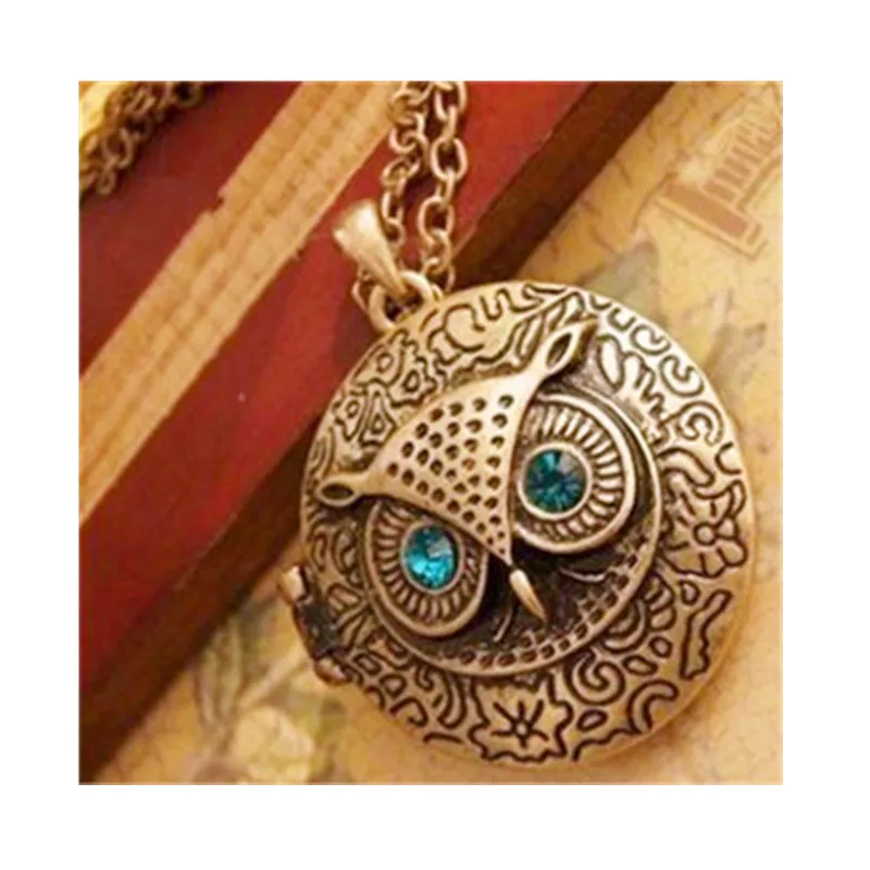 

x120 High Quality Owl Design Round Pendant Necklaces Vintage Bronze Pendant Long Necklaces Women Fashion Jewelry Hot Sale Gift