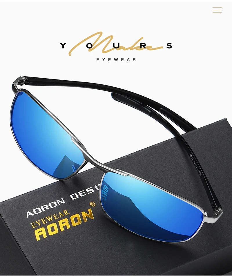 AORON Mens Polarized Sunglasses Men Classic Rectangle Sun Glasses Aluminum Leg UV400 Sunglasses Mirror Eyewear