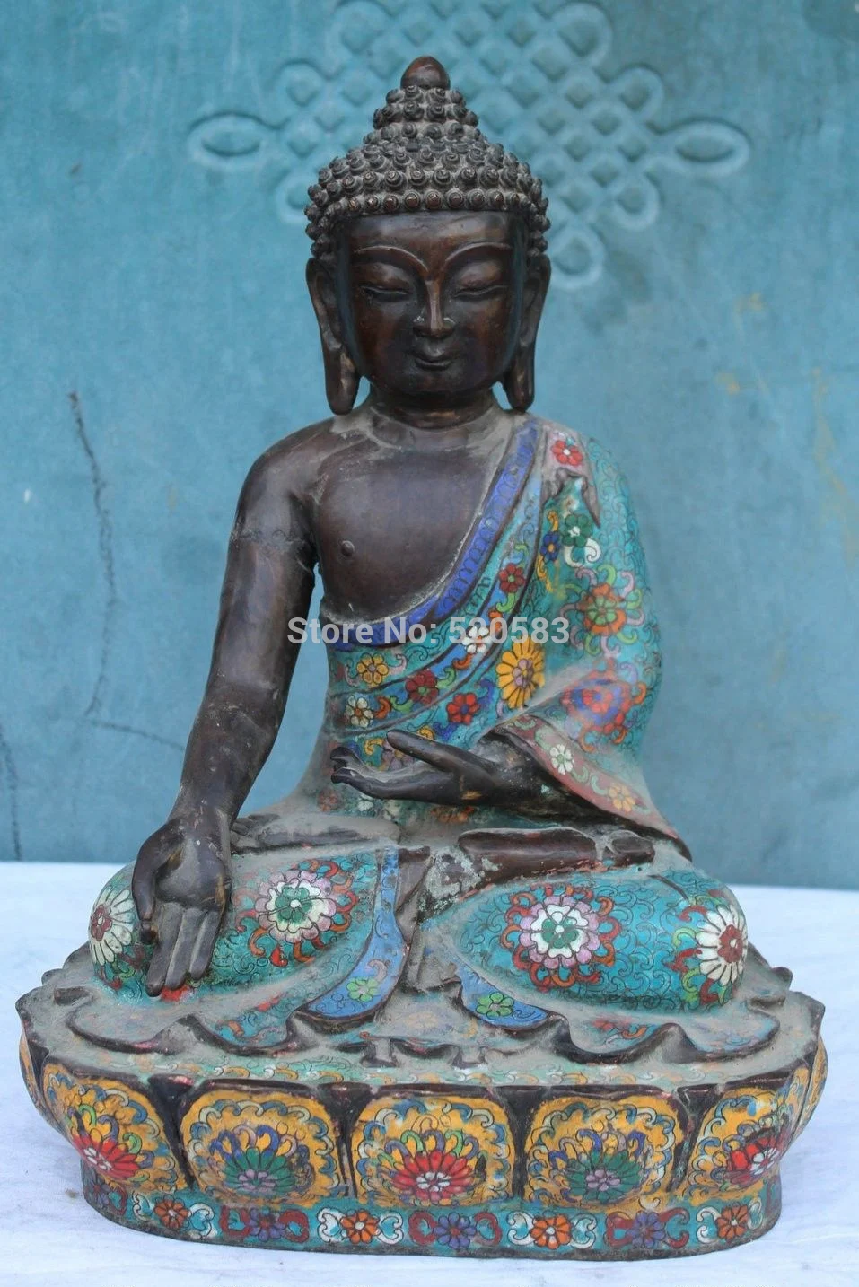

11" Tibet Buddhism Cloisonne Bronze Seat Lotus Shakyamuni Amitabha Buddha Statue