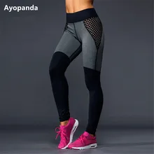 Ayopanda HIgh Quallity Mesh Yoga Pants Black Grey Patchwork Full Length Running Tights Women Workout Leggings Fitness Legging
