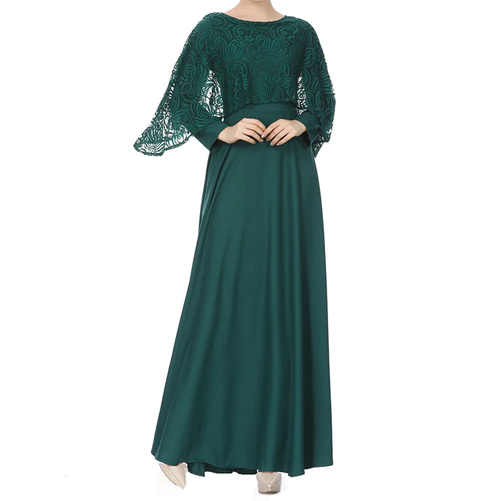 KLV 2019 Abaya Дубай женское мусульманское кружевное платье с длинным рукавом для