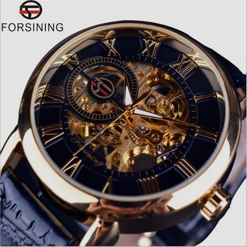 2019 Gold Men Mechanical Clock Montre Homme Man Business Fashion Watches Top Brand Winner Luxury Leathers Keleton Design Gift