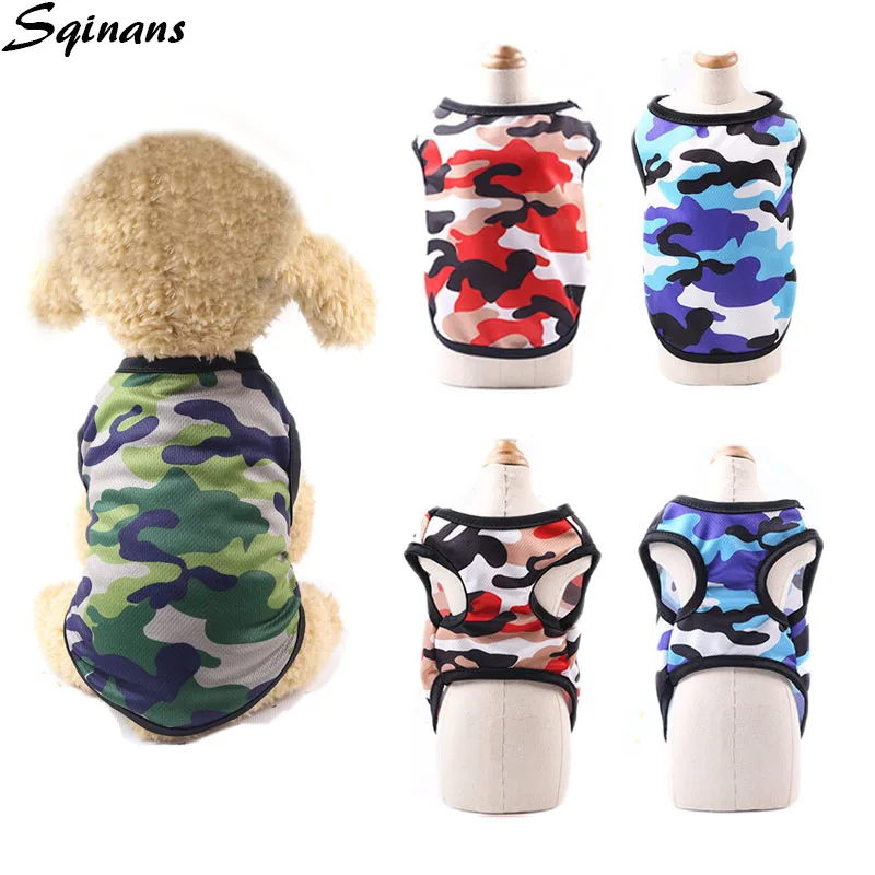 Sqinans Camouflage Print Dog Vest Breathable Mesh T-shirt Leisure Style Puppy Summer Clothing Pet Apparel Green Blue Red | Дом и сад