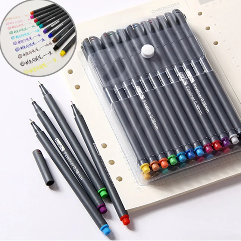 

12/24 colores 0.4mm Colored Gel Pen Micron Liner Pens Water Based Assorted Ink Neutral Pens For Painting Art Supplies Kids Gfit