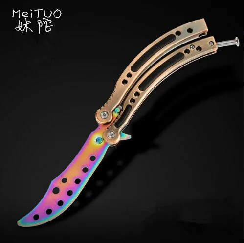 

LLxxmm 440C Stainless Steel Training CS GO Knife Butterfly Blades Balisong Folding Butterfly Knife Trainer Not Sharp Dull Tool