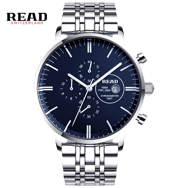 

READ Chronograph Men Watches Men Fashion Quartz Wristwatches Full Stainless Steel Watchband Waterproof Relogio Masculino Clock